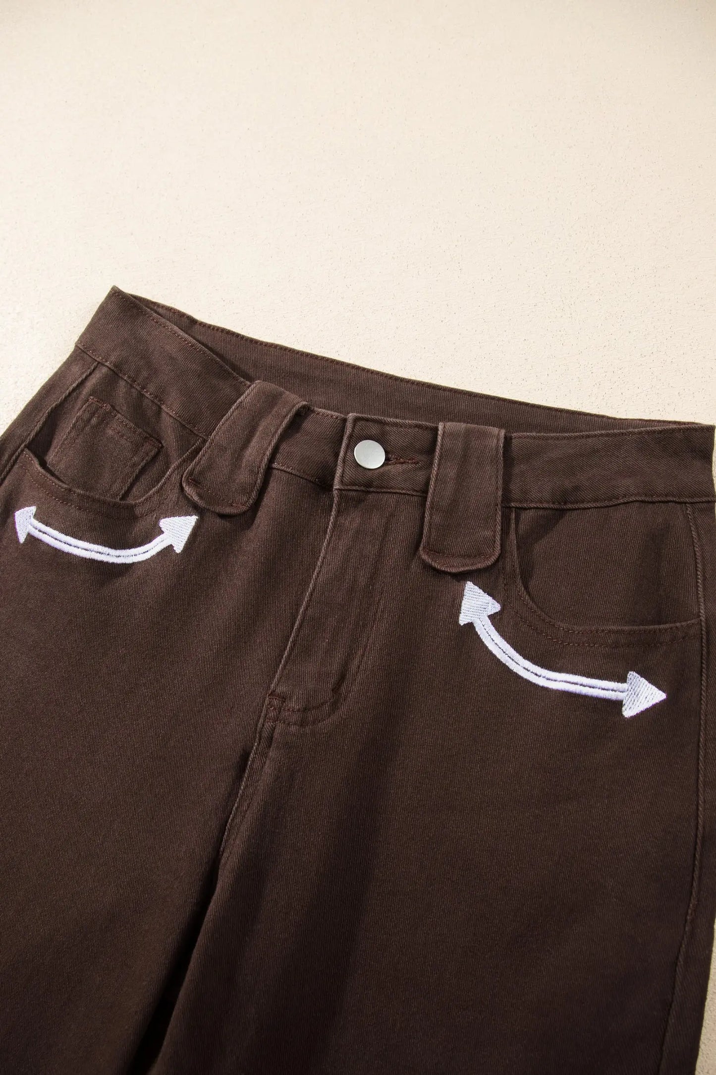 Coffee Western Colorblock Pockets Button Fly Decorative Belt Loops Straight Leg Jeans