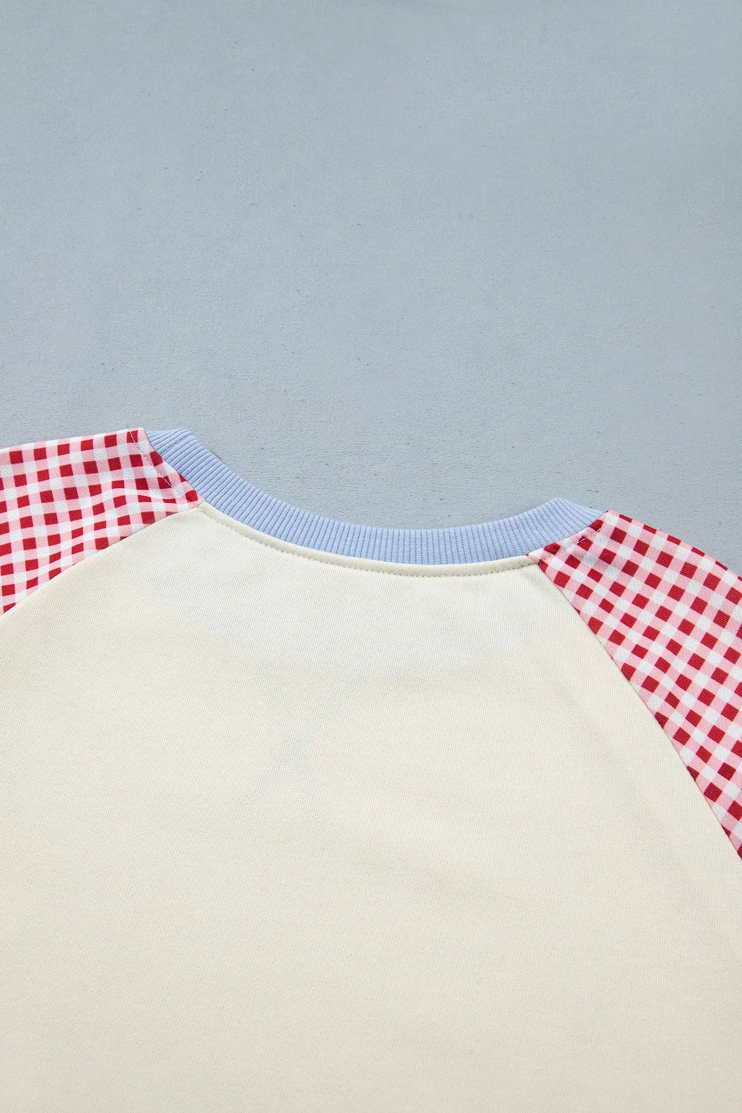 Beige Plaid Sleeve Colorblock Raglan Pullover Sweatshirt