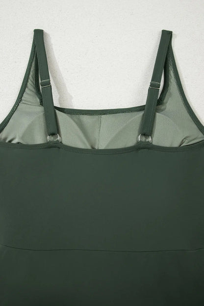 Mist Green Side Tied Waist Square Neck Adjustable Straps A-line One Piece Swim Dress