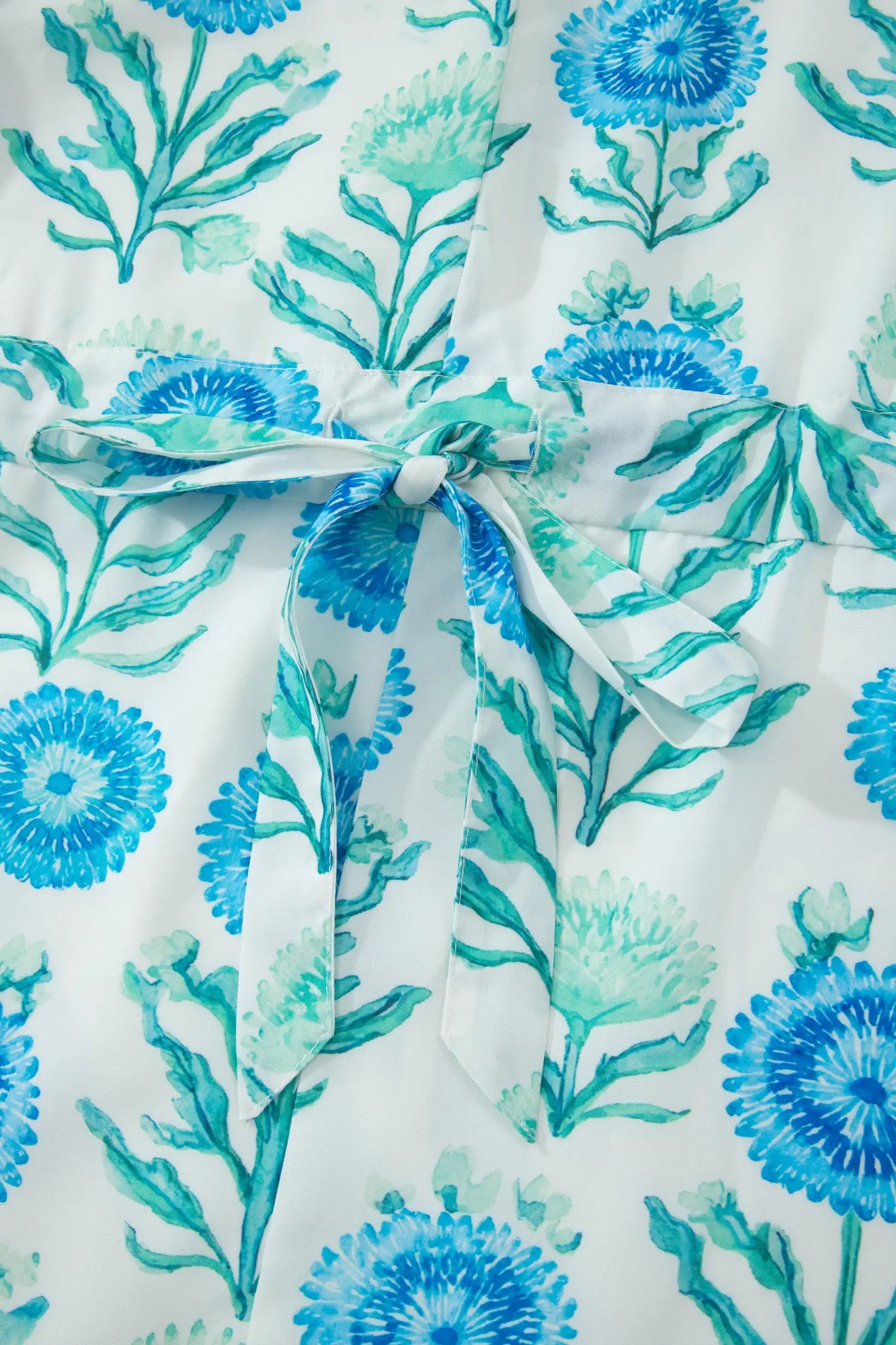 Sky Blue Floral Print Half Button Frilly Short Sleeve Dress