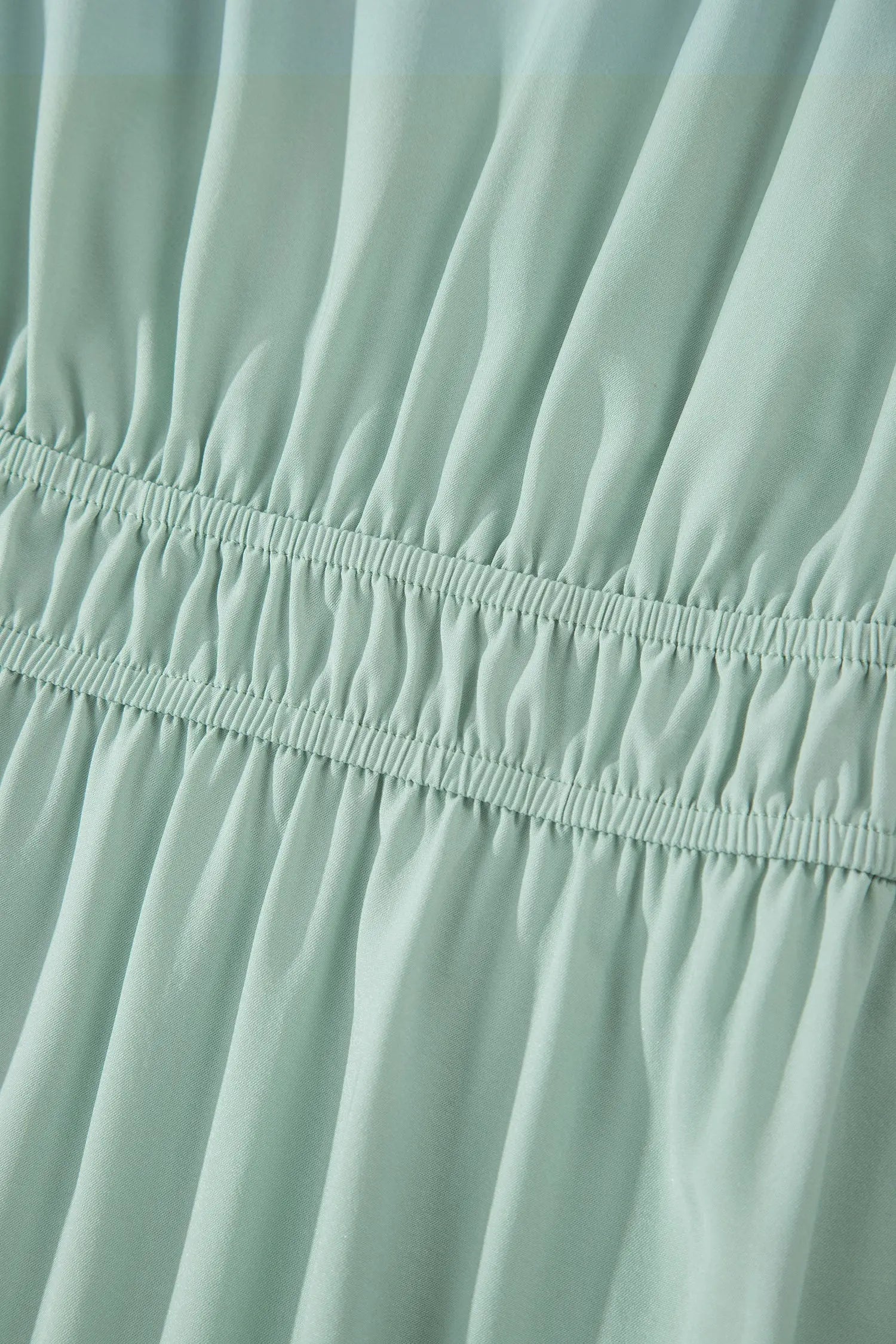 Bright Green Solid Color V Neck Short Puff Sleeve High Waist Tiered Maxi Dress - Casual Dresses