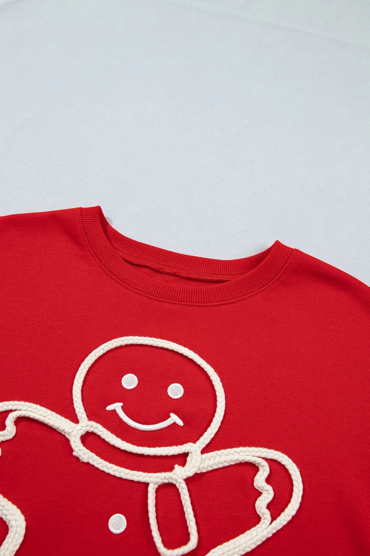 Fiery Red Christmas Embroidered Long Sleeve Casual Round Neck Loose Fit Sweatshirt