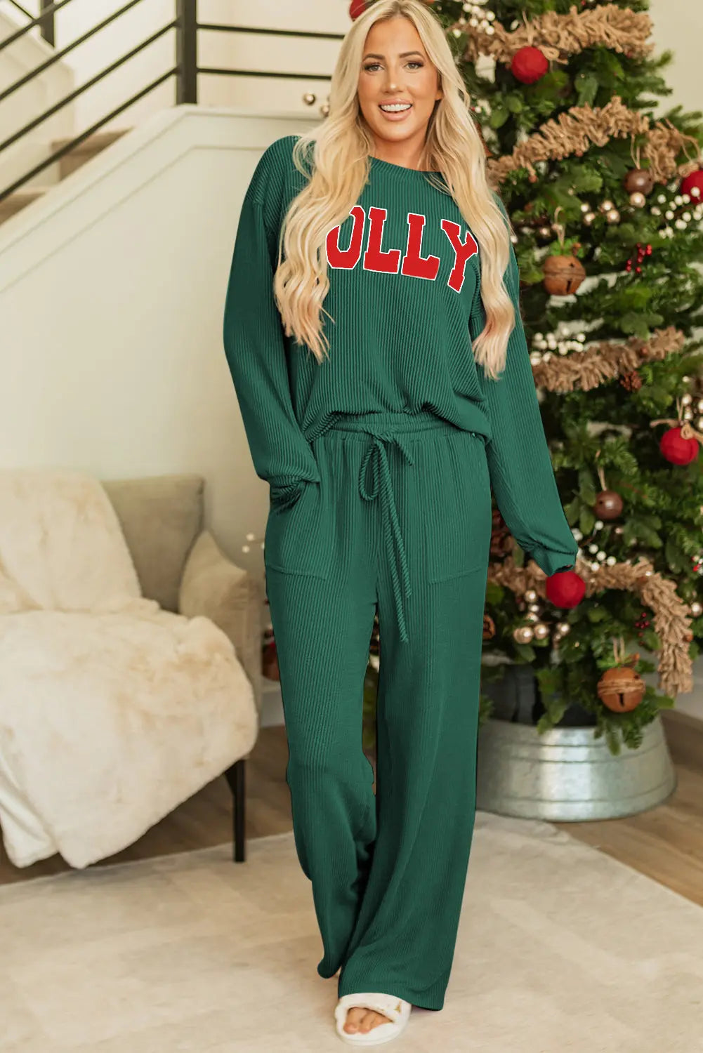 MERRY Corded Long Sleeve Top and Pockets Pants Set