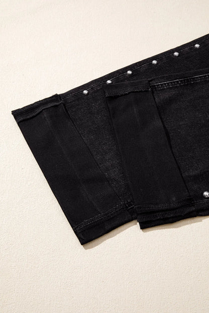 Black Studded Detail Straight Leg Casual Loose Jeans