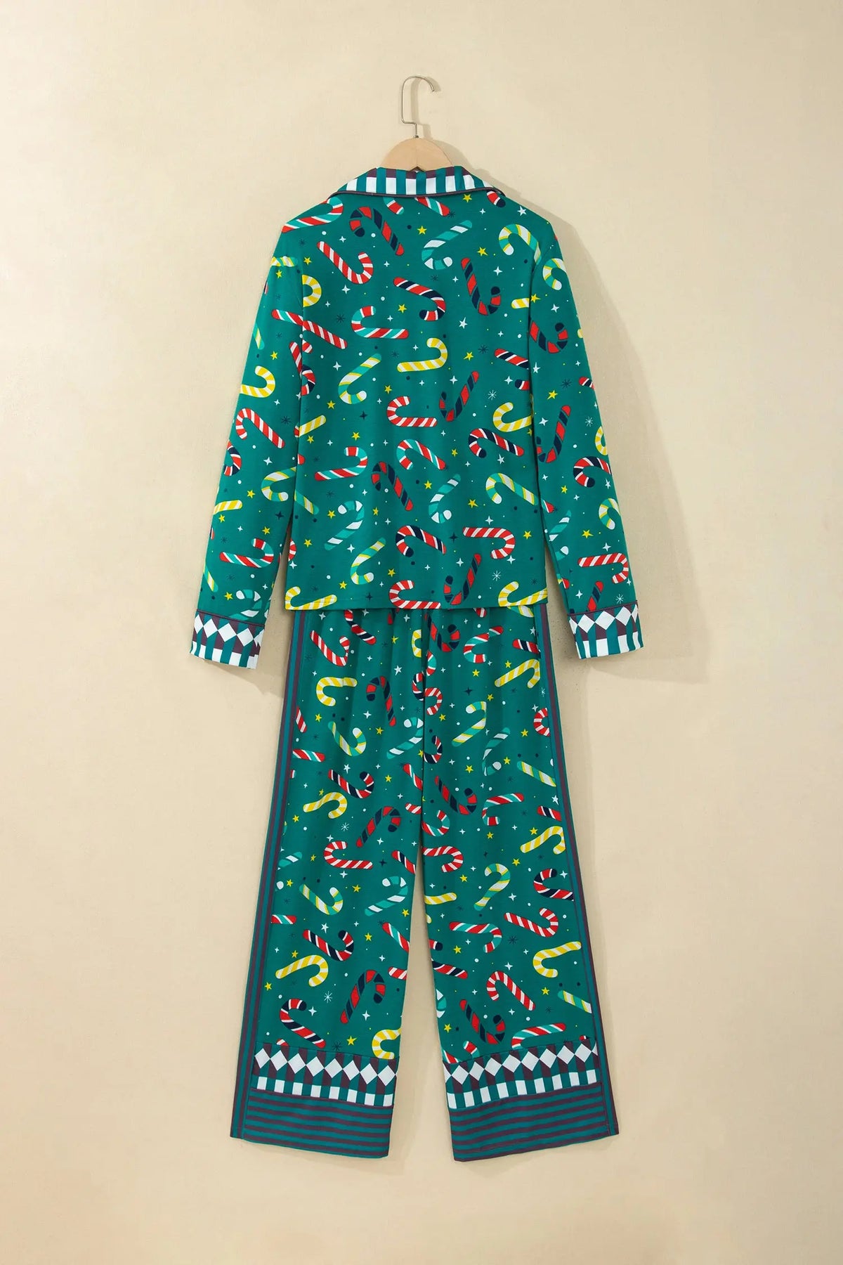 Green Abstract Candy Cane Print Long Sleeve Two Piece Lounge Set