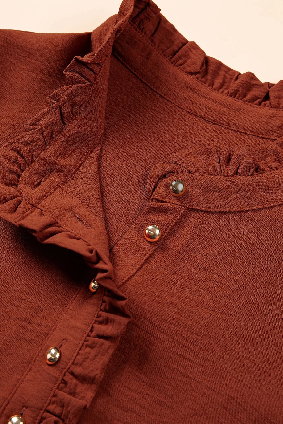 Coffee solid shift long sleeve short length one piece dress detail view · nz-alt-v1
