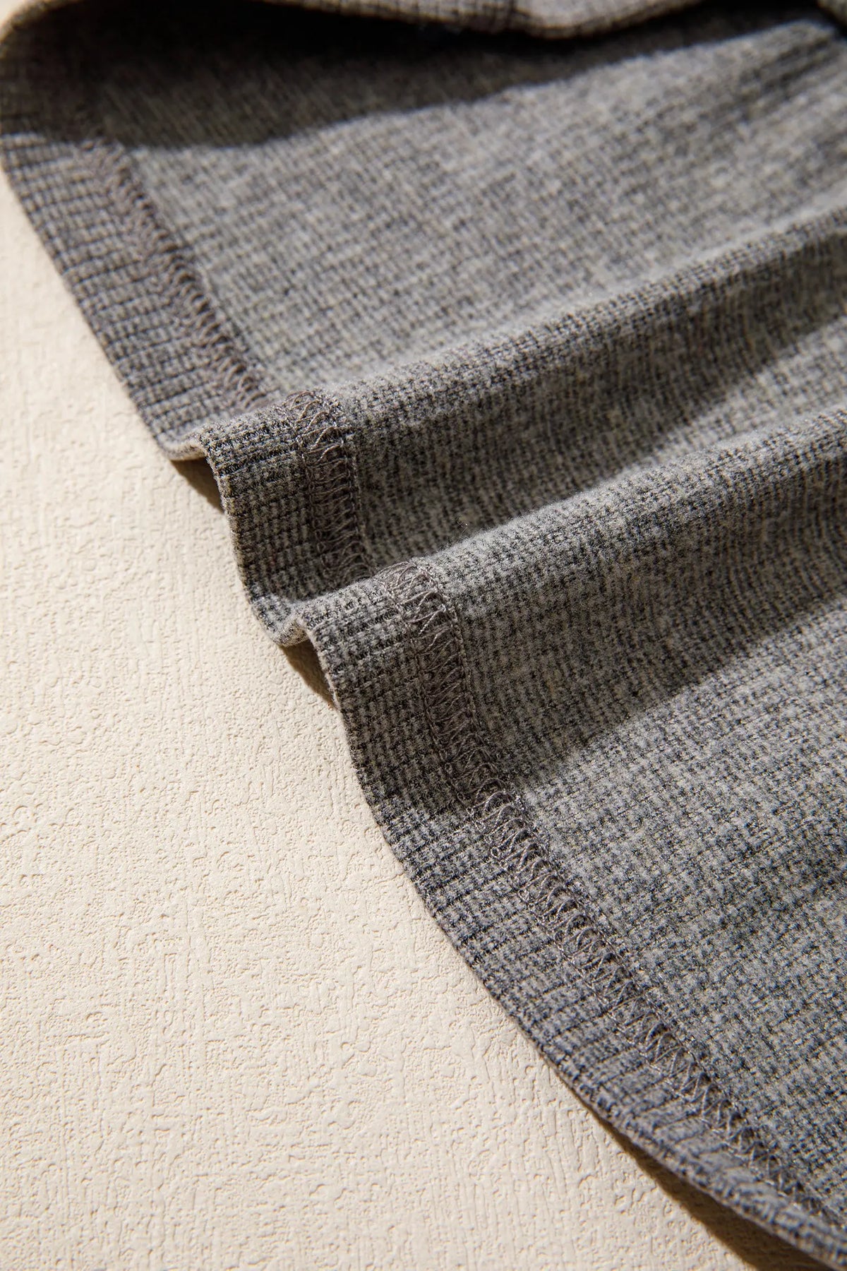 Medium Grey Ribbed Lace Trim V-Neck Button Detail Long Sleeve Top detail view · nz-alt-v1