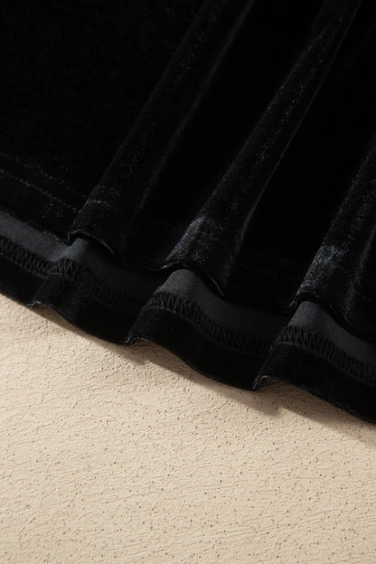 Black Embroidered Velvet Short Sleeve Mini Shift Dress