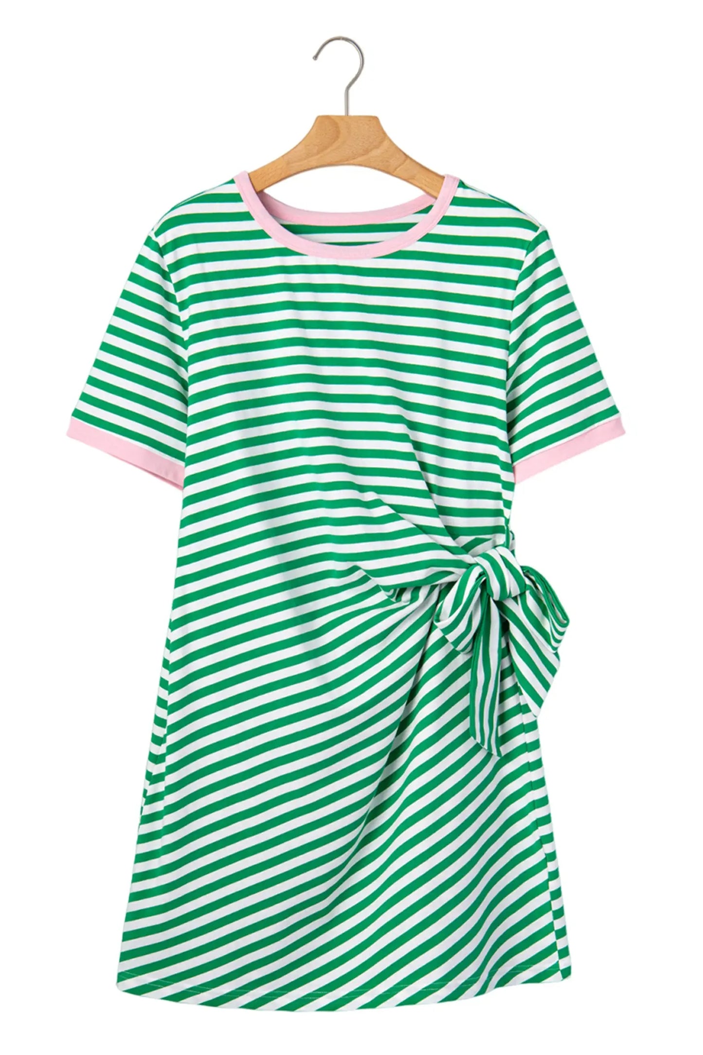 Sky Blue Stripe Nautical Tie Contrast Trim Round Neck T Shirt Mini Dress Nataliz
