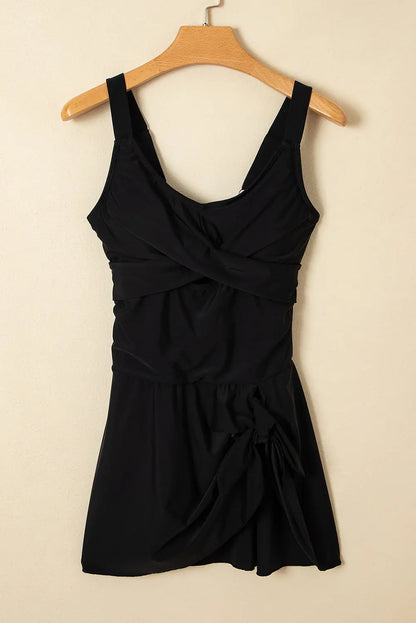 Sea Green Adjustable Straps Cutout Ruched Knot Slit One Piece Swim Dress