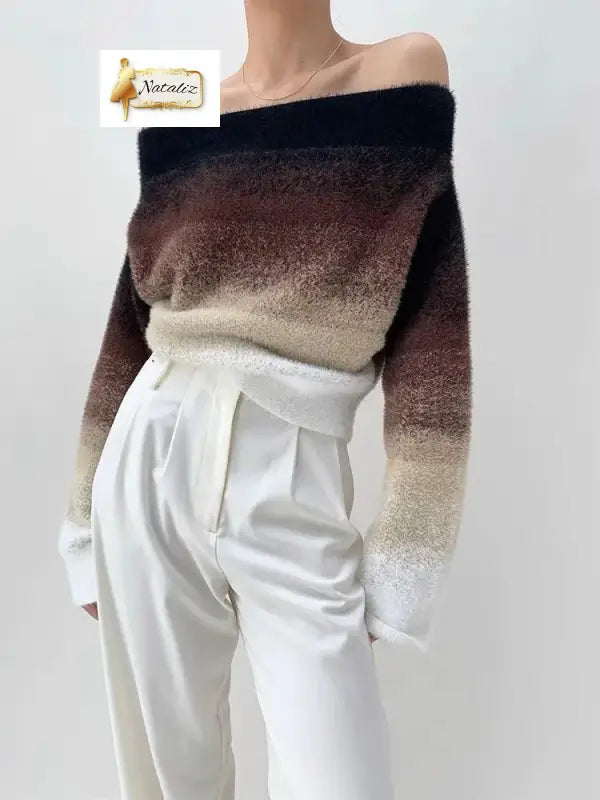 Elegant Gradient Long Sleeve Sweater Top off shoulder Guangzhou Migu Garment Company Limited