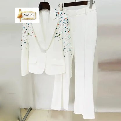 Elegant Woman Blazer Suit Sets With Rhinestones Guangzhou Migu Garment Company Limited