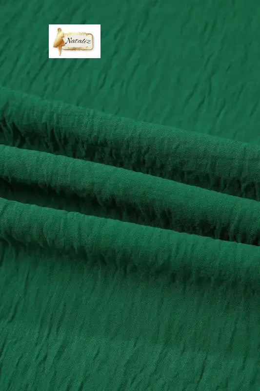 Evergreen Solid Color Textured Crossed Waist Loose Pants Nataliz