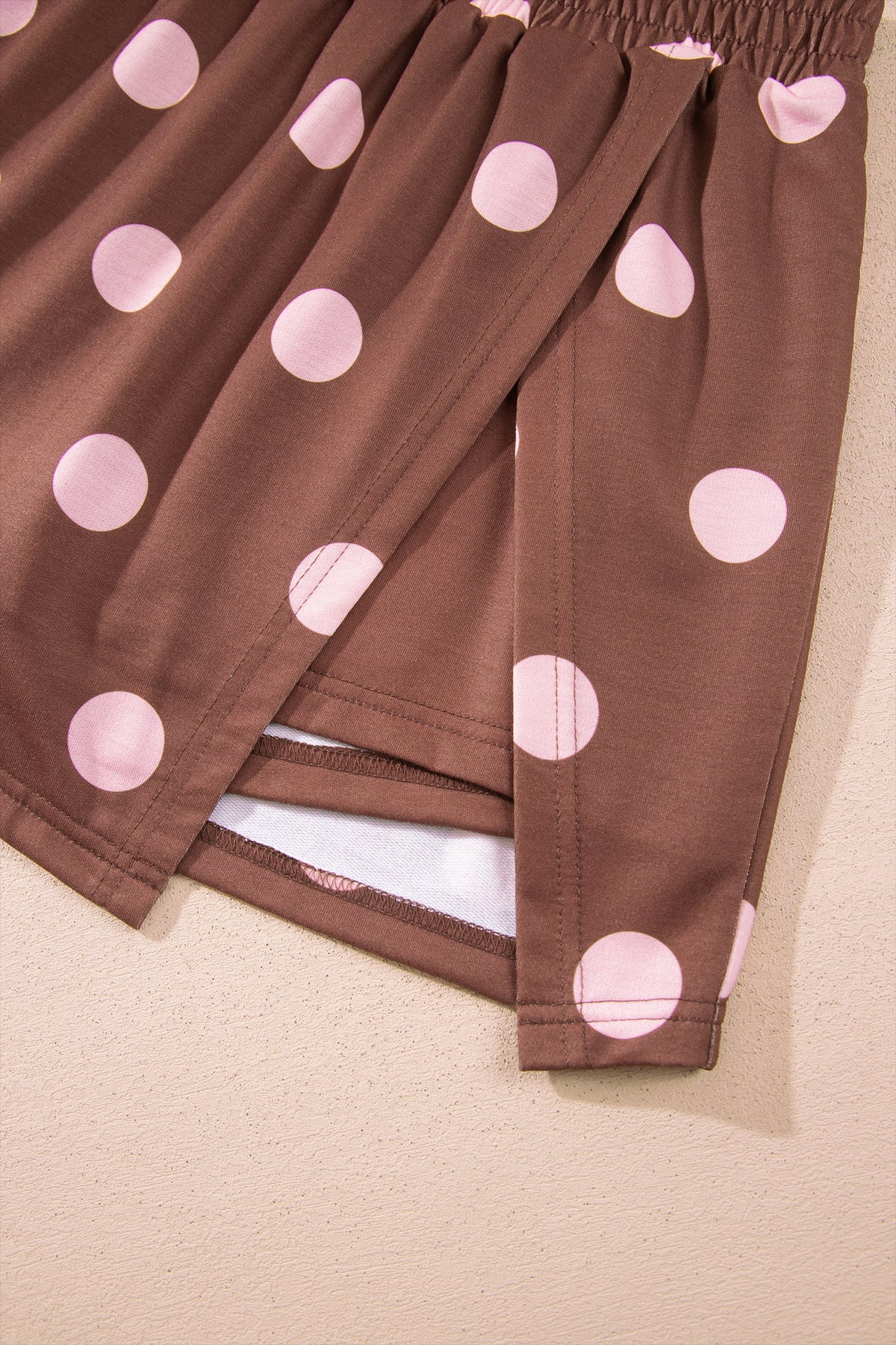 Polka Dot Long Sleeve Top Split Skort Casual 2pcs Set