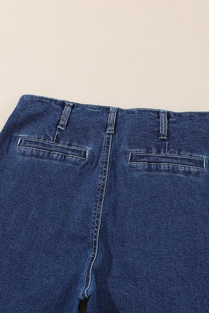 Sail Blue High Waist Button Front Wide Leg Cropped Jeans