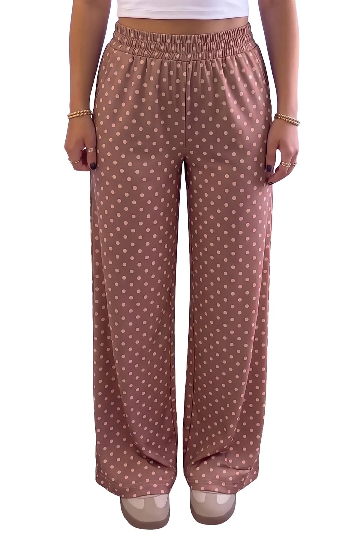 Brown Polka Dot Printed Casual Loose Pants