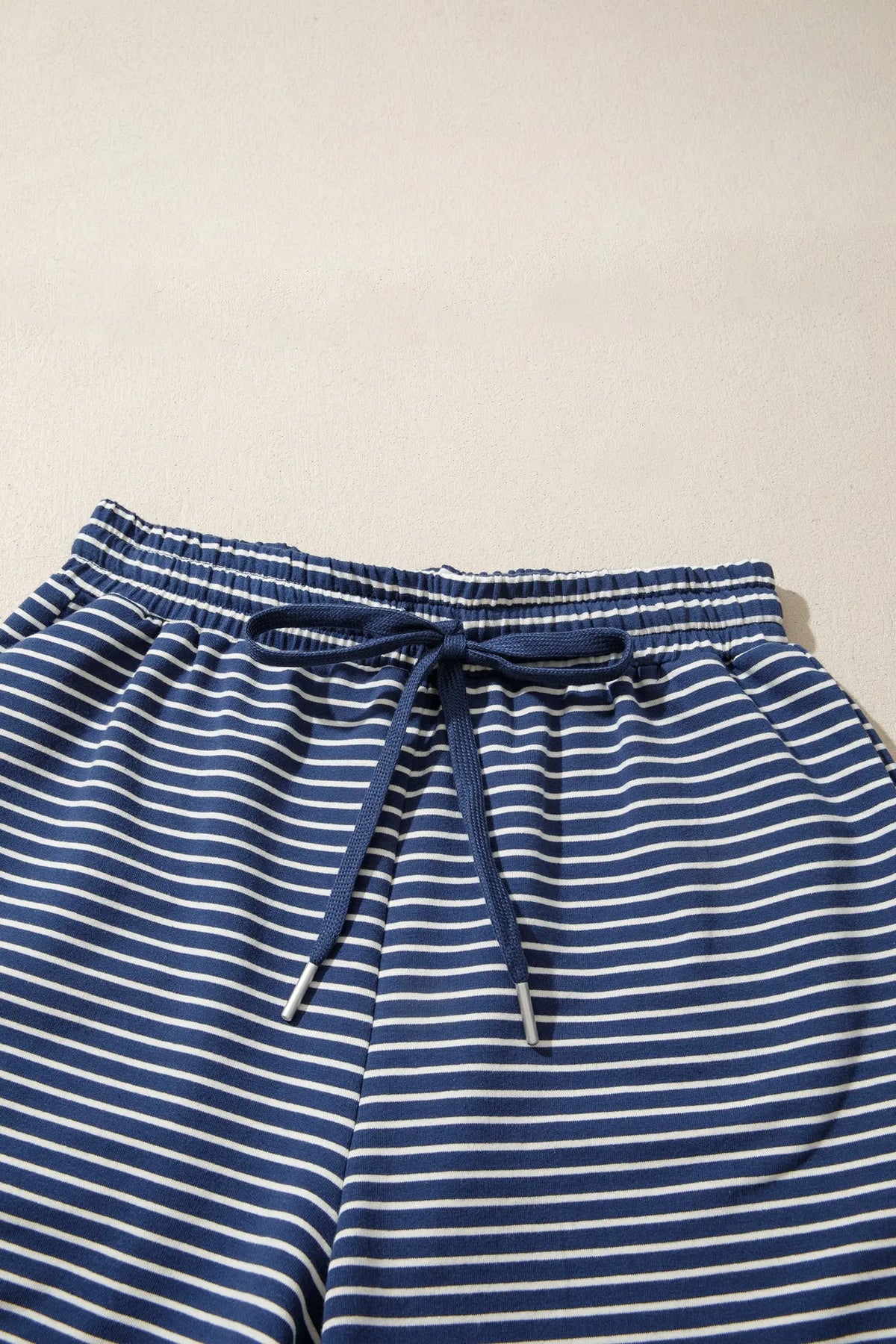 Pink Stripe Ribbed Patchwork Mock Neck Baggy Pullover Matching Shorts Set