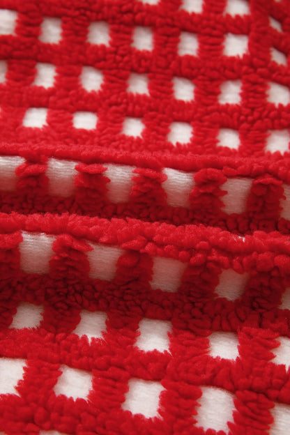 Fiery Red Plaid Zip-up Long Sleeve Jacket