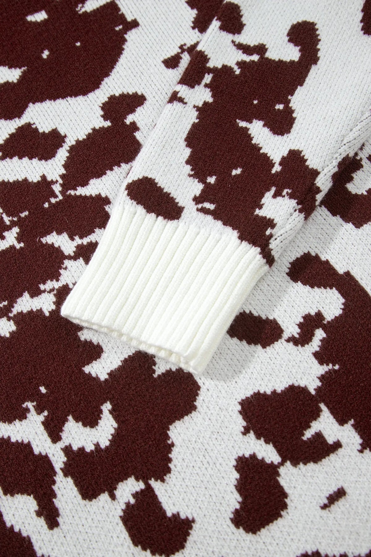 Brown Western Print Cow Pattern Long Sleeve Round Neck Pullover Knitwear Sweater