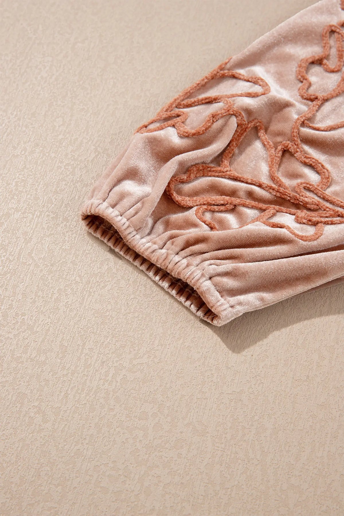 Light French Beige Embroidered Sleeve Velvet Mini Shift Dress