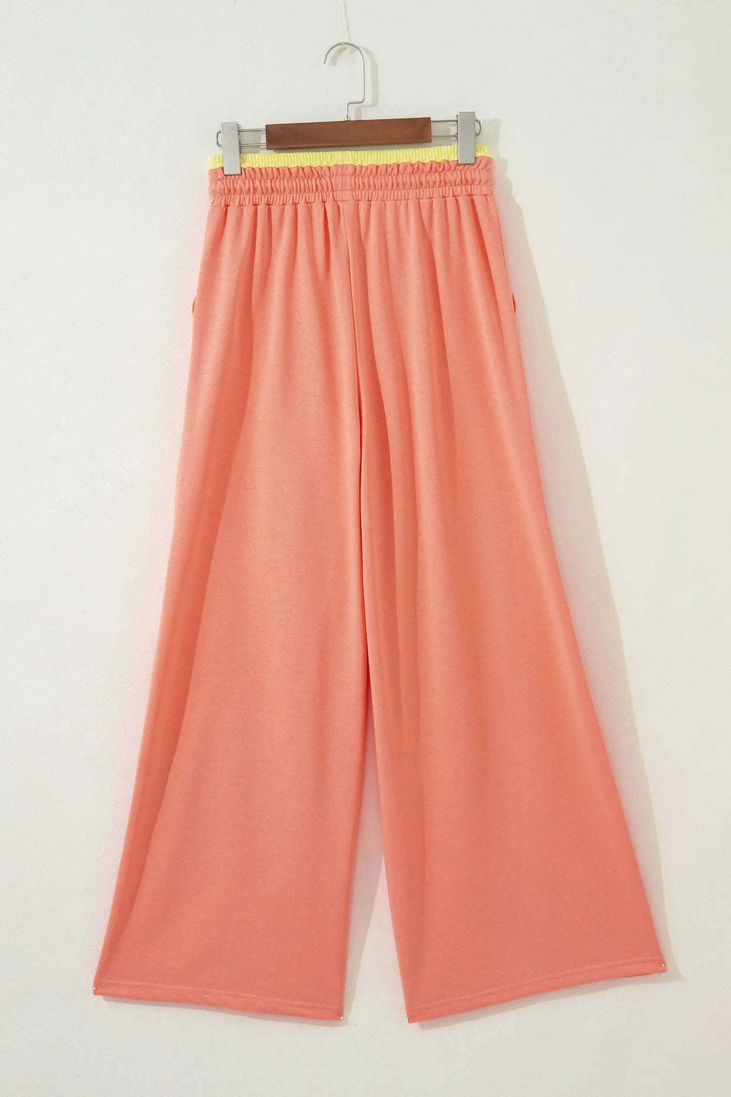 Grapefruit Orange Color Block Flower Patchwork Drawstring Contrasted Elastic Waist Wide Leg Pants Nataliz