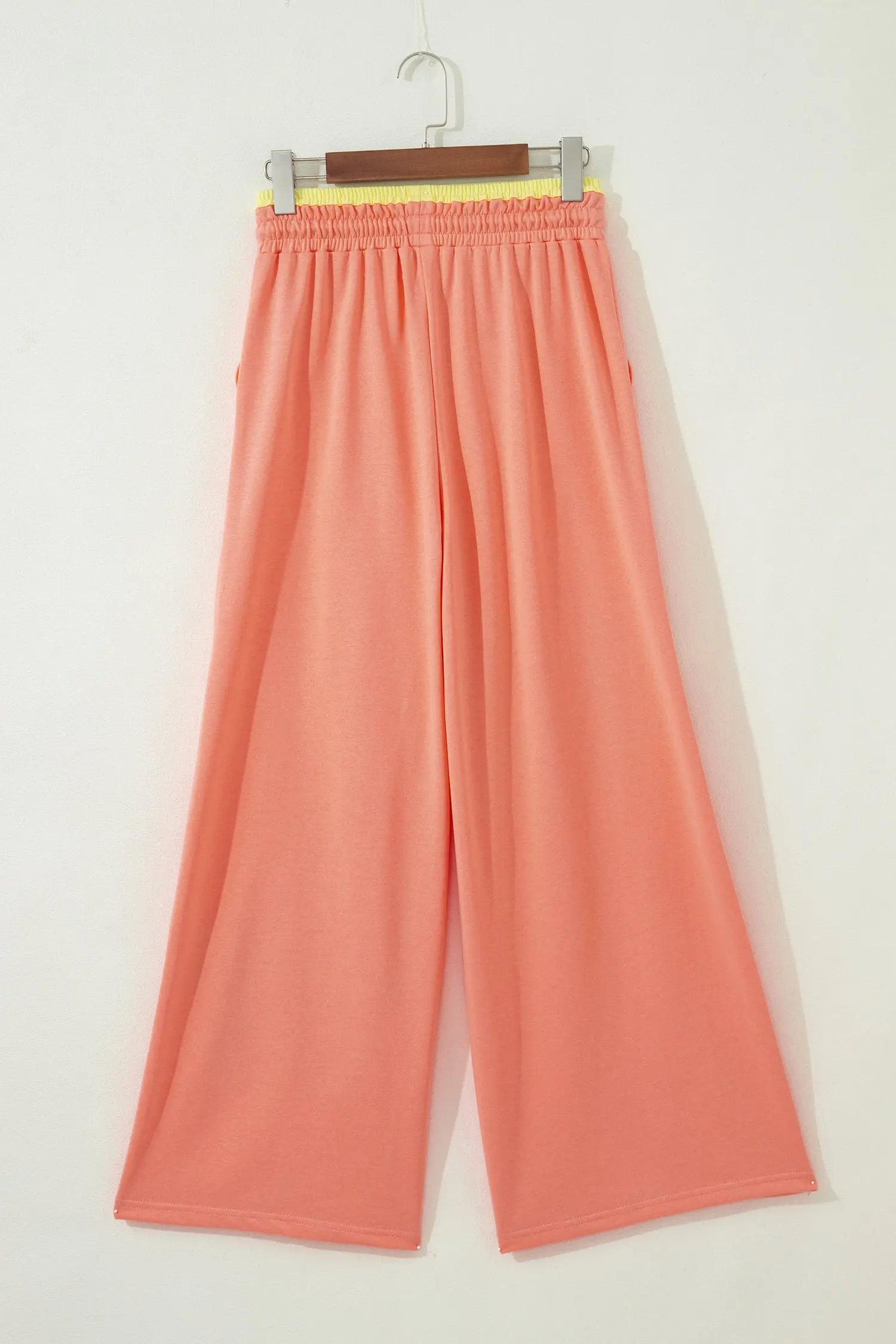 Grapefruit Orange Color Block Flower Patchwork Drawstring Contrasted Elastic Waist Wide Leg Pants Nataliz