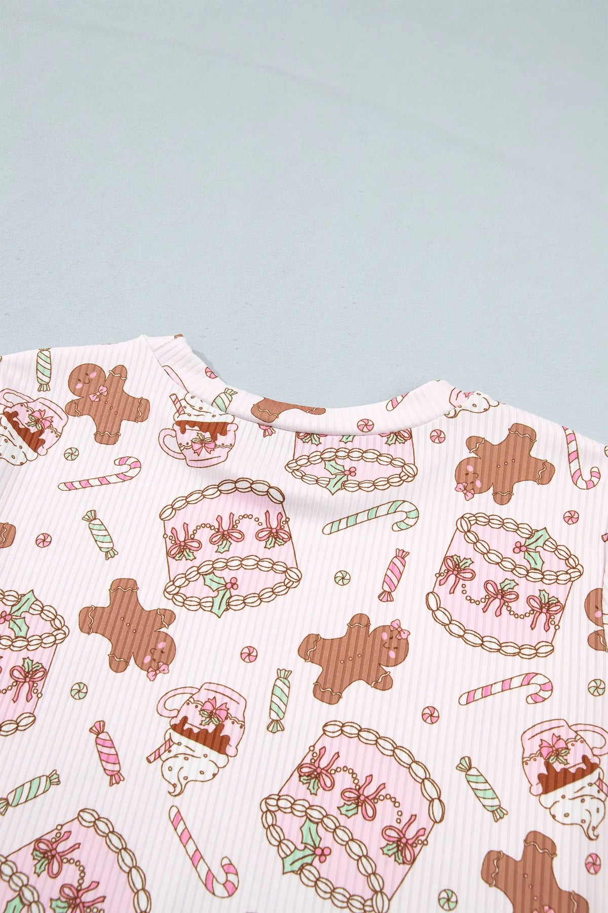 Pink Abstract Christmas Print Long Sleeve Two Piece Lounge Set