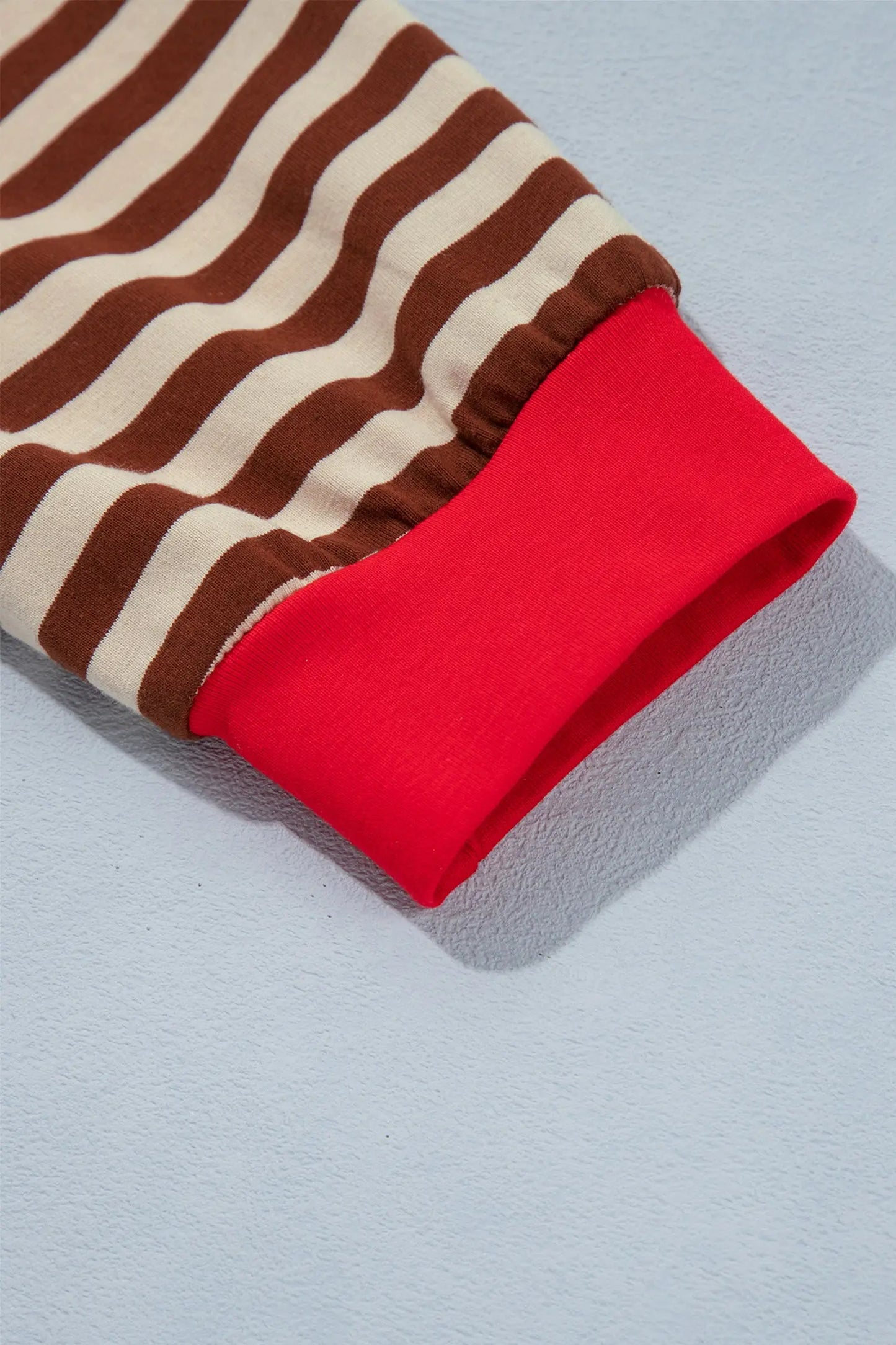 Brown Stripe Striped Colorblock Cuffs Round Neck Long Sleeve Shift Dress