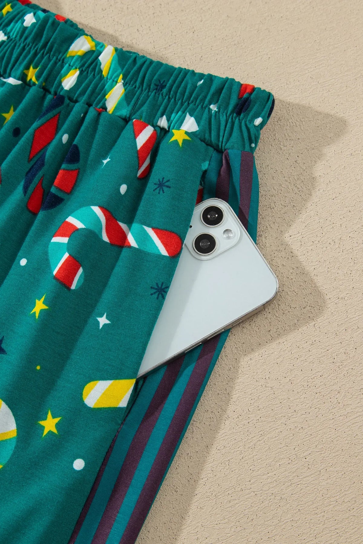 Green Abstract Candy Cane Print Long Sleeve Two Piece Lounge Set