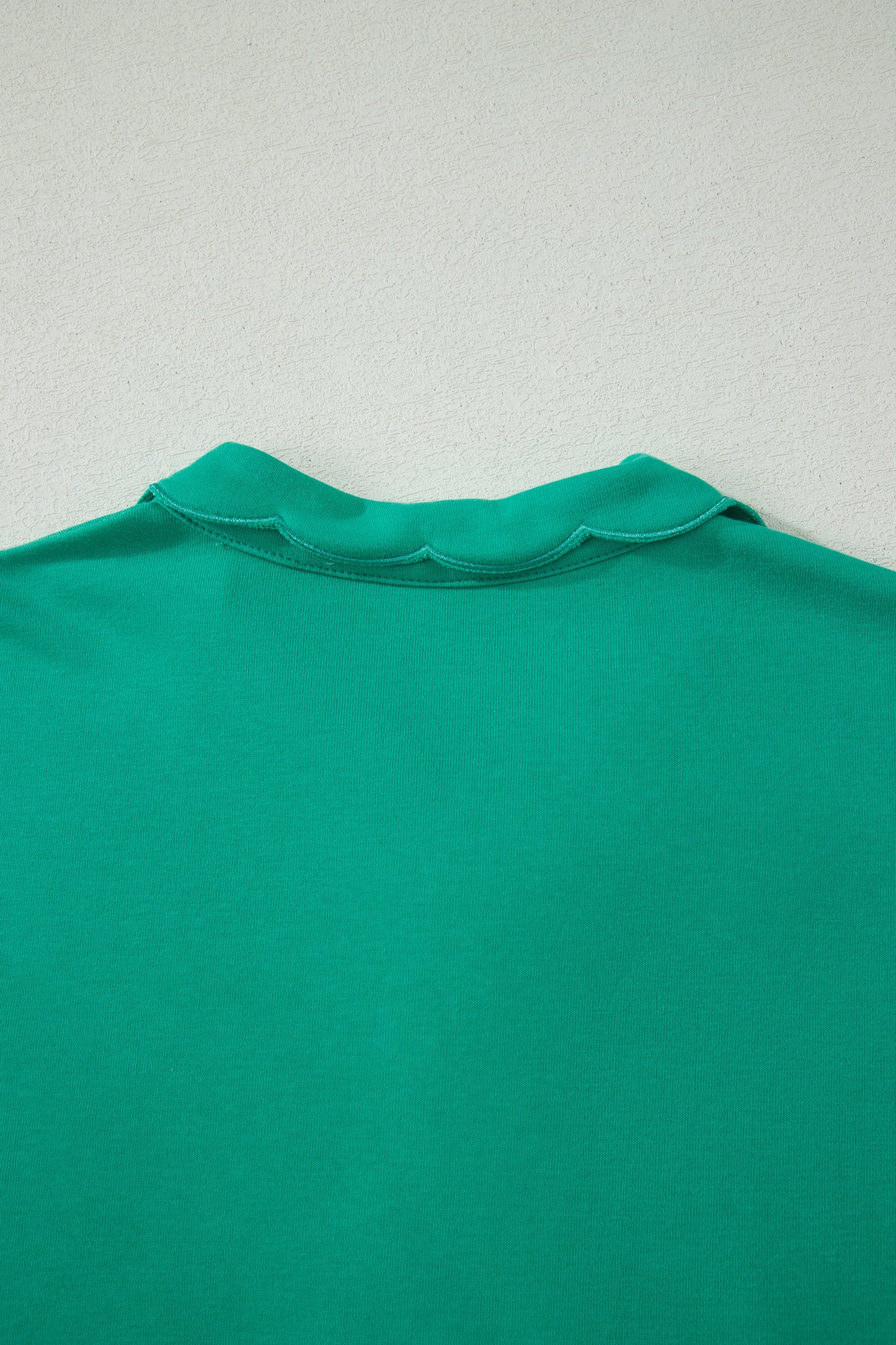 Sea Green Solid Color Snap Button Polo Collar Short Sleeve Scallop Hem Mini Dress