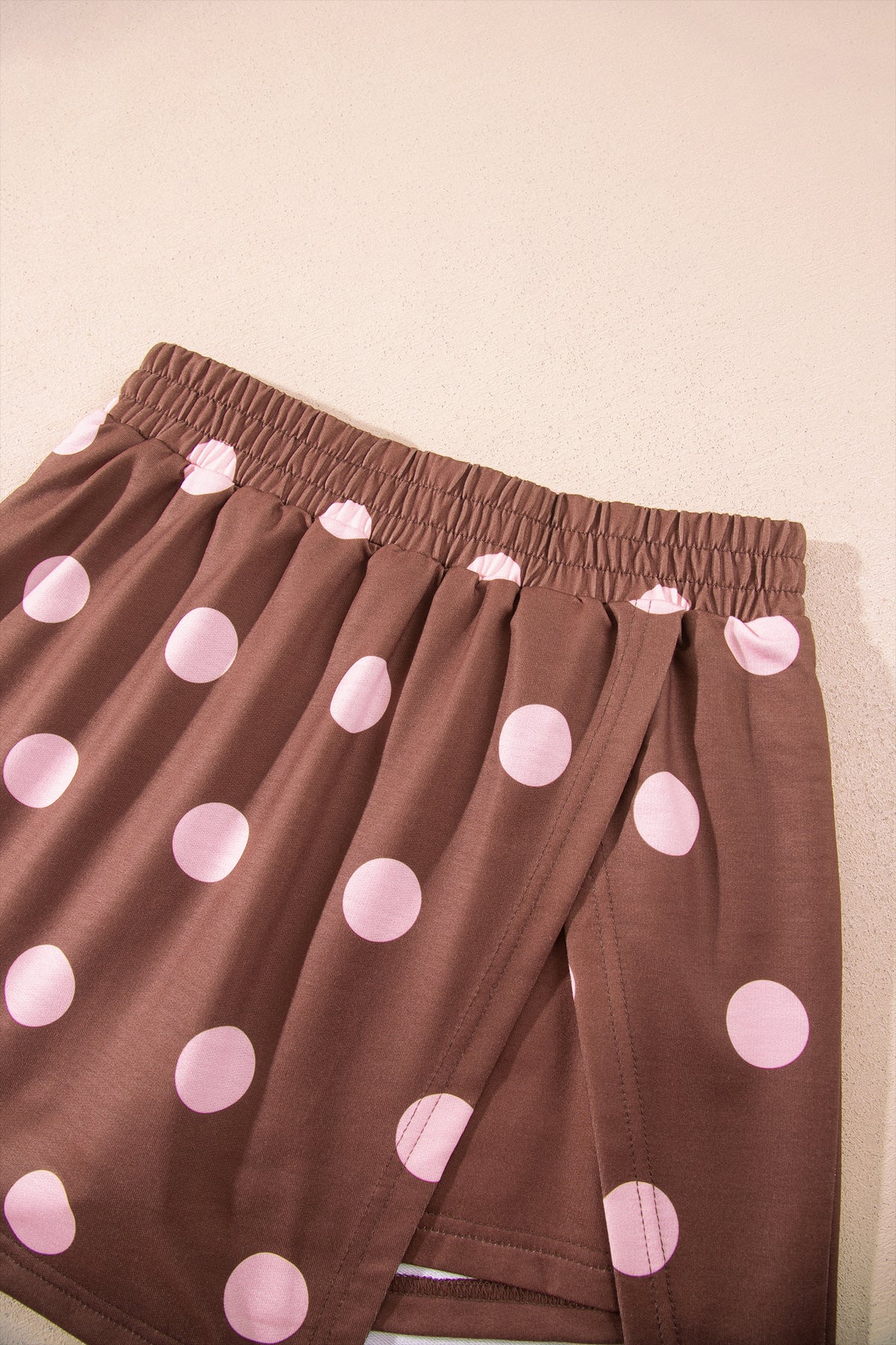 Polka Dot Long Sleeve Top Split Skort Casual 2pcs Set