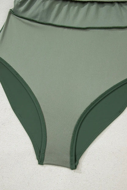 Mist Green Side Tied Waist Square Neck Adjustable Straps A-line One Piece Swim Dress