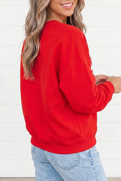 Sky Blue GAMEDAY Embroidered Patch Pattern Casual Shift Sweatshirt