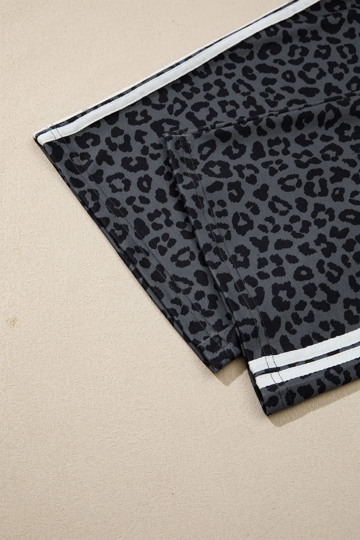 Apricot Leopard Print Varsity Striped Detail 3/4 Sleeve Top Shift Pant Set