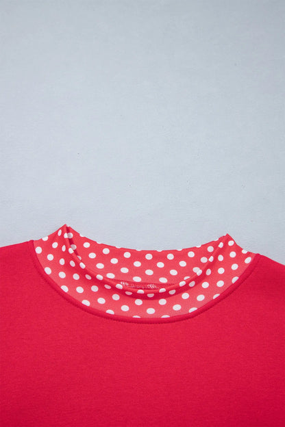 Pink Colorblock Polka Dot Contrast Trim Oversized Sweatshirt