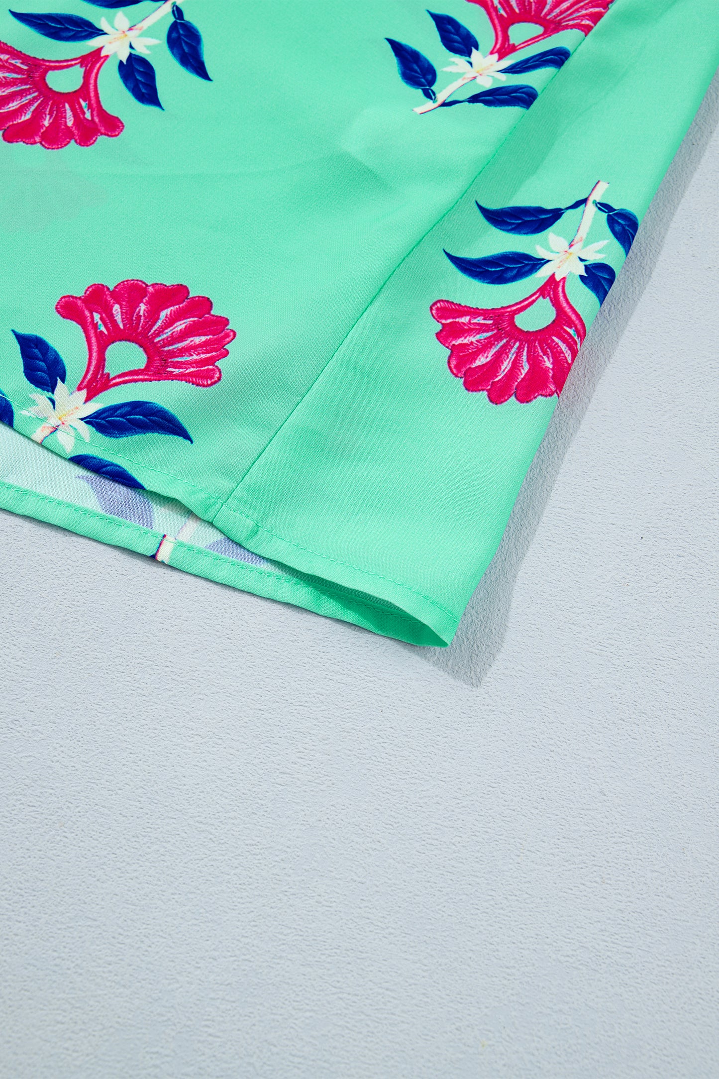 Green Floral V Neck Flutter Sleeve Blouse