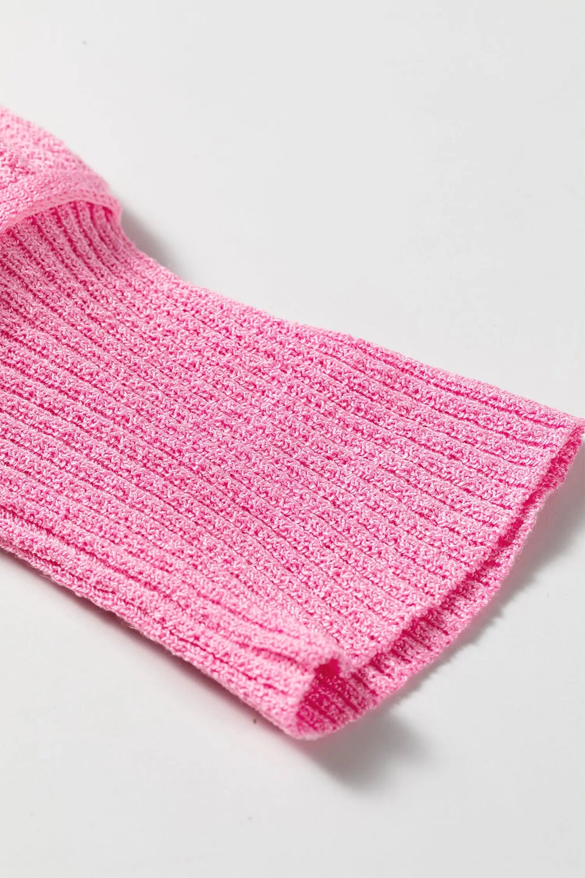 Pink Drop Shoulder Round Neck Long Sleeve Backless Pullover Sweater cuff detail view · nz-alt-v1