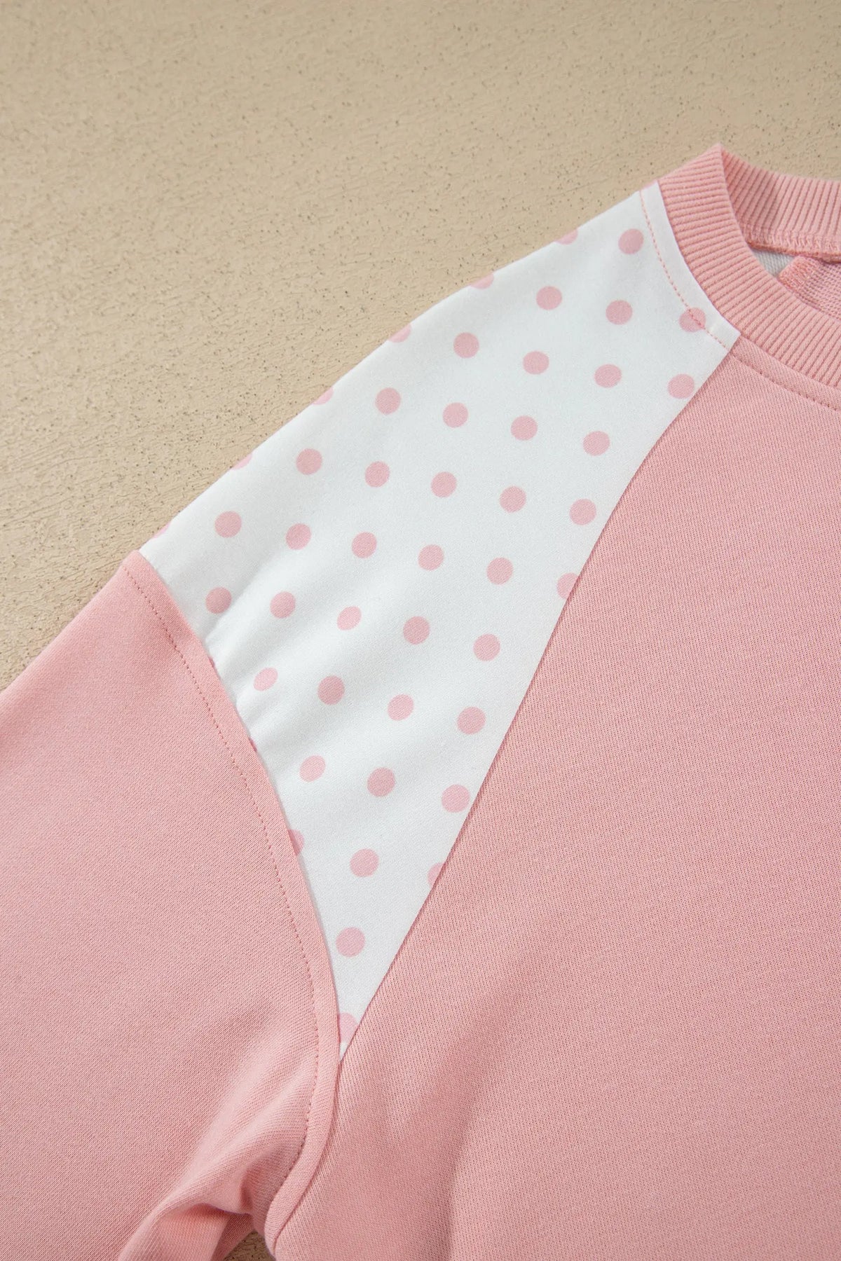 Pink Polka Dot Patchwork Colorblock Long Sleeve Casual Two Piece Pants Set detail view · nz-alt-v1