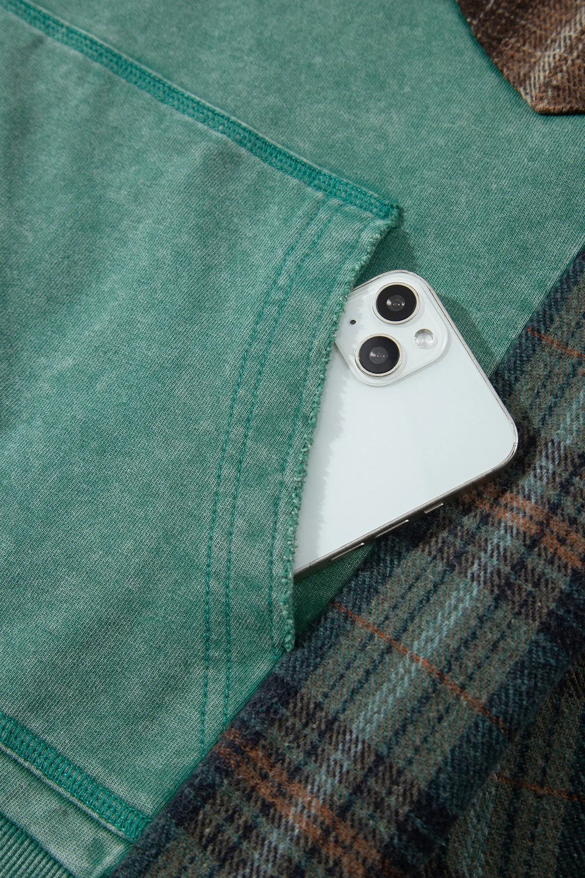 Smoke Green Plaid Colorblock Hoodie detail view · nz-alt-v1