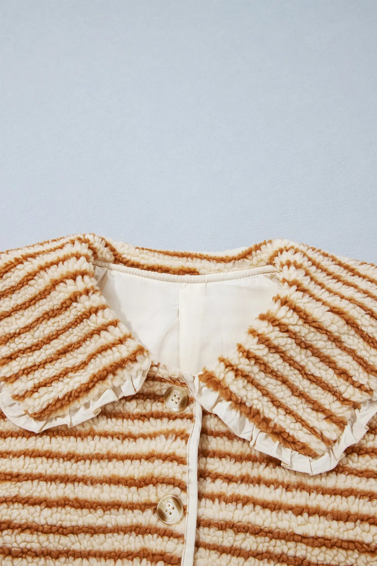 Brown Stripe Striped Fleece Button Front Long Sleeve Regular Fit Jacket