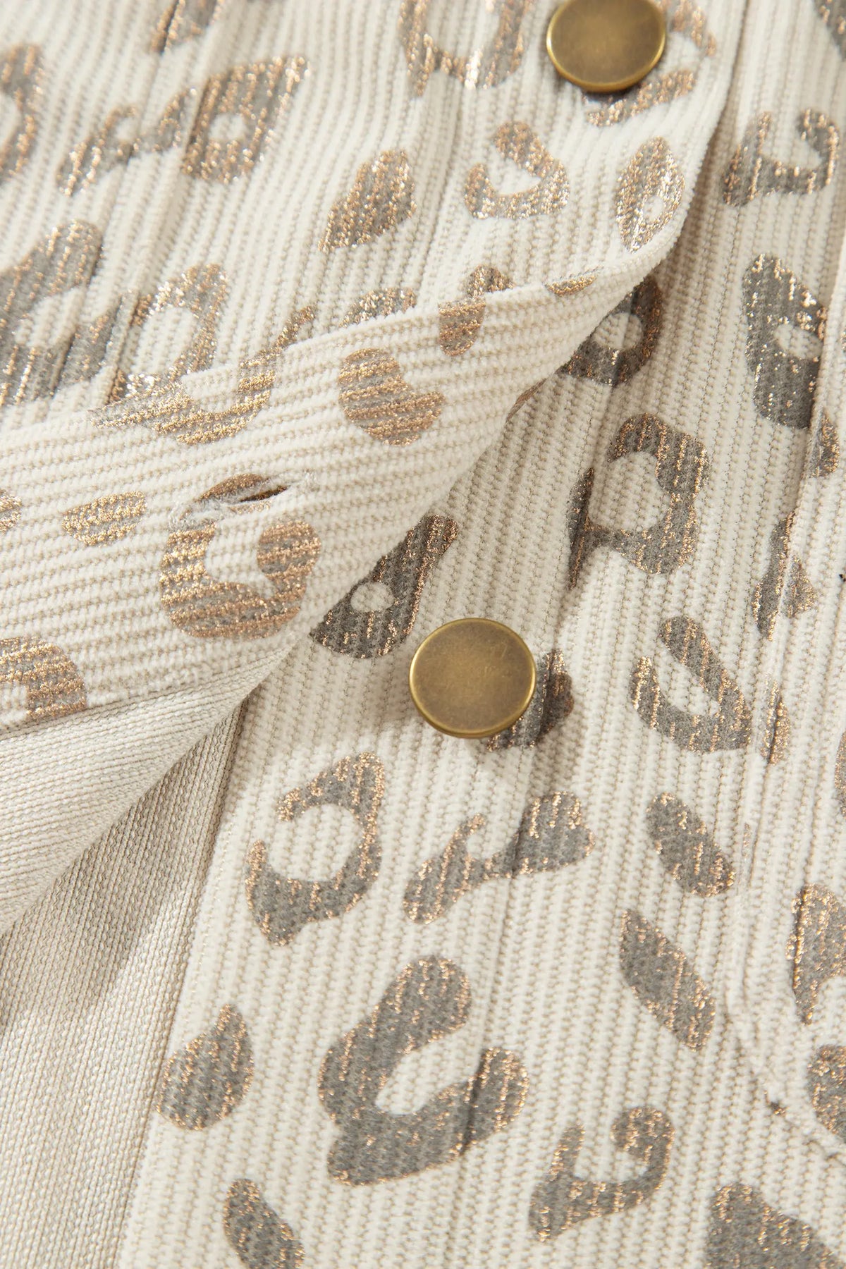 Khaki Leopard Print Corduroy Shirt Collar Long Sleeve Regular Fit Jacket