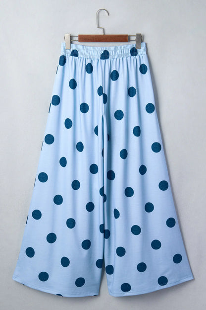 Brown Polka Dot Wide Leg Elastic Waist Casual Pants