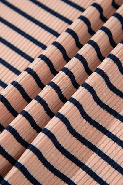 Pink Stripe Striped Colorblock V Neck Long Sleeve Plus Size Set