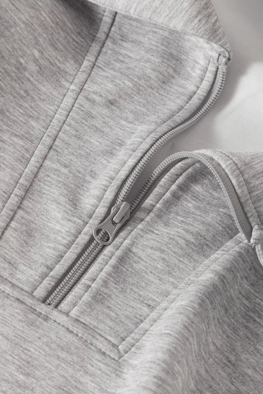 Light Grey Solid Zip Sailor Collar Pullover Athleisure Sweatpants 2pcs Set