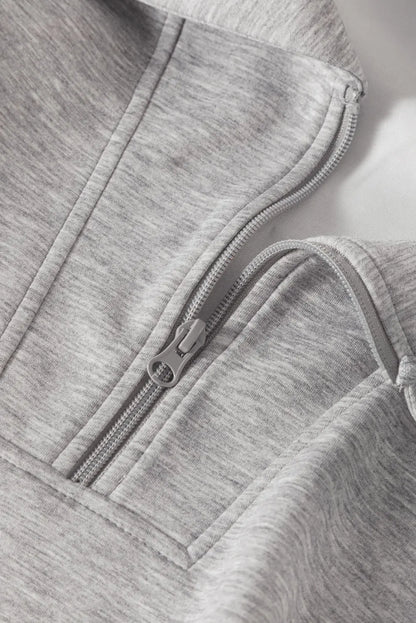 Light Grey Solid Zip Sailor Collar Pullover Athleisure Sweatpants 2pcs Set
