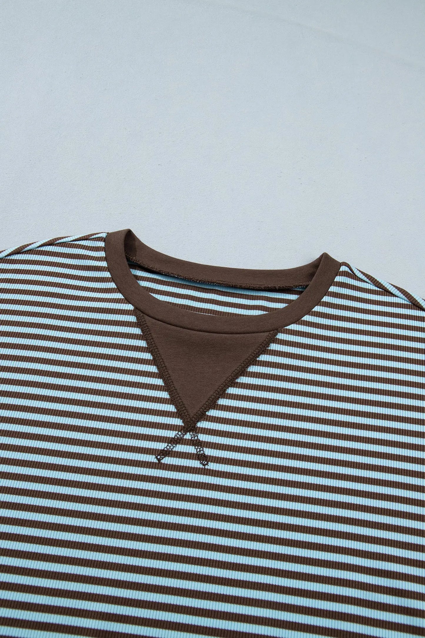 Blue Stripe Oversized Long Sleeve Top Drawstring Loose Shorts 2pcs Set