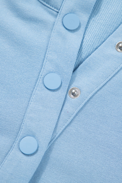 Sea Green Solid Color Snap Button Polo Collar Short Sleeve Scallop Hem Mini Dress