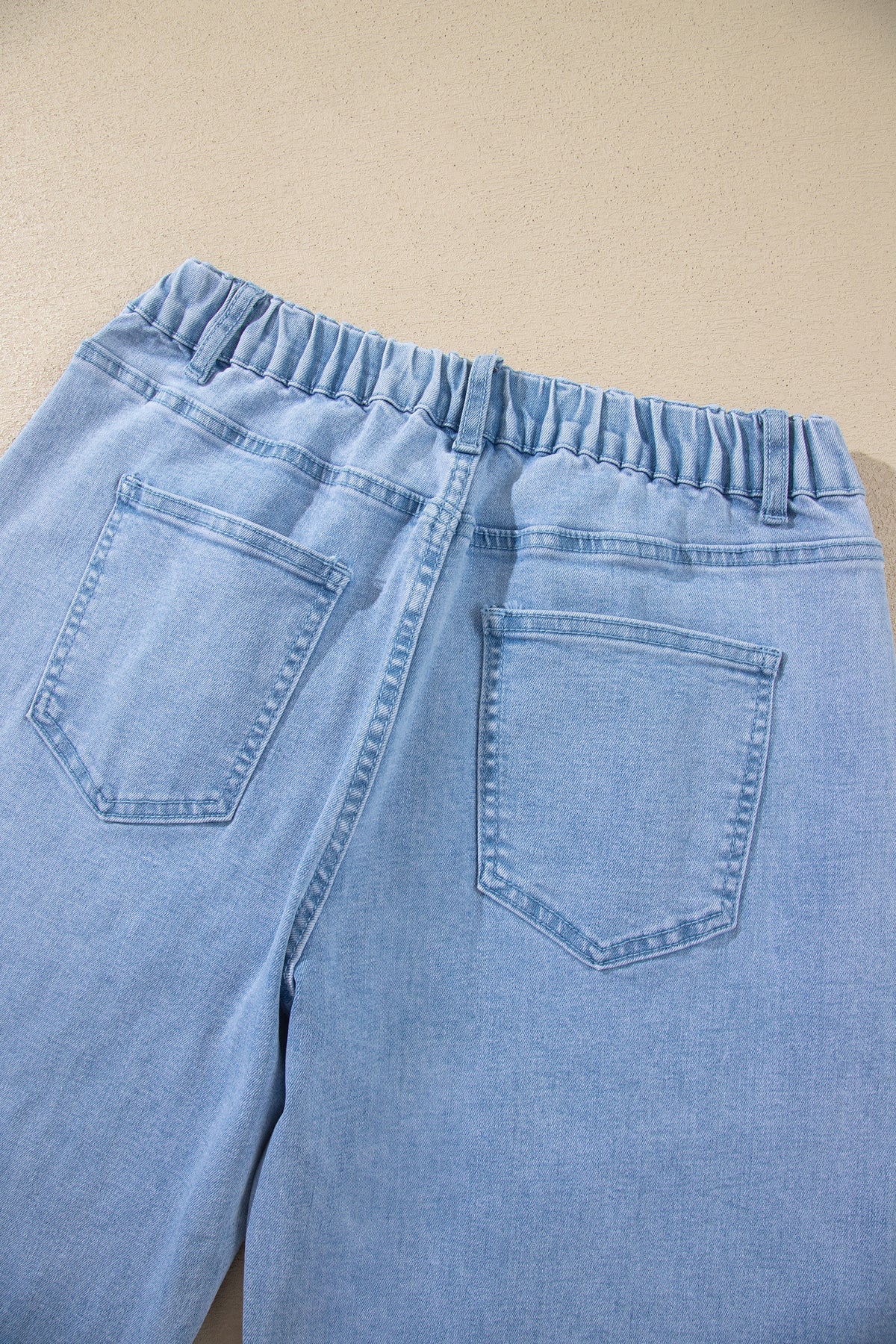 Solid Color Square Patch Pocket Ankle-length Barrel Jeans