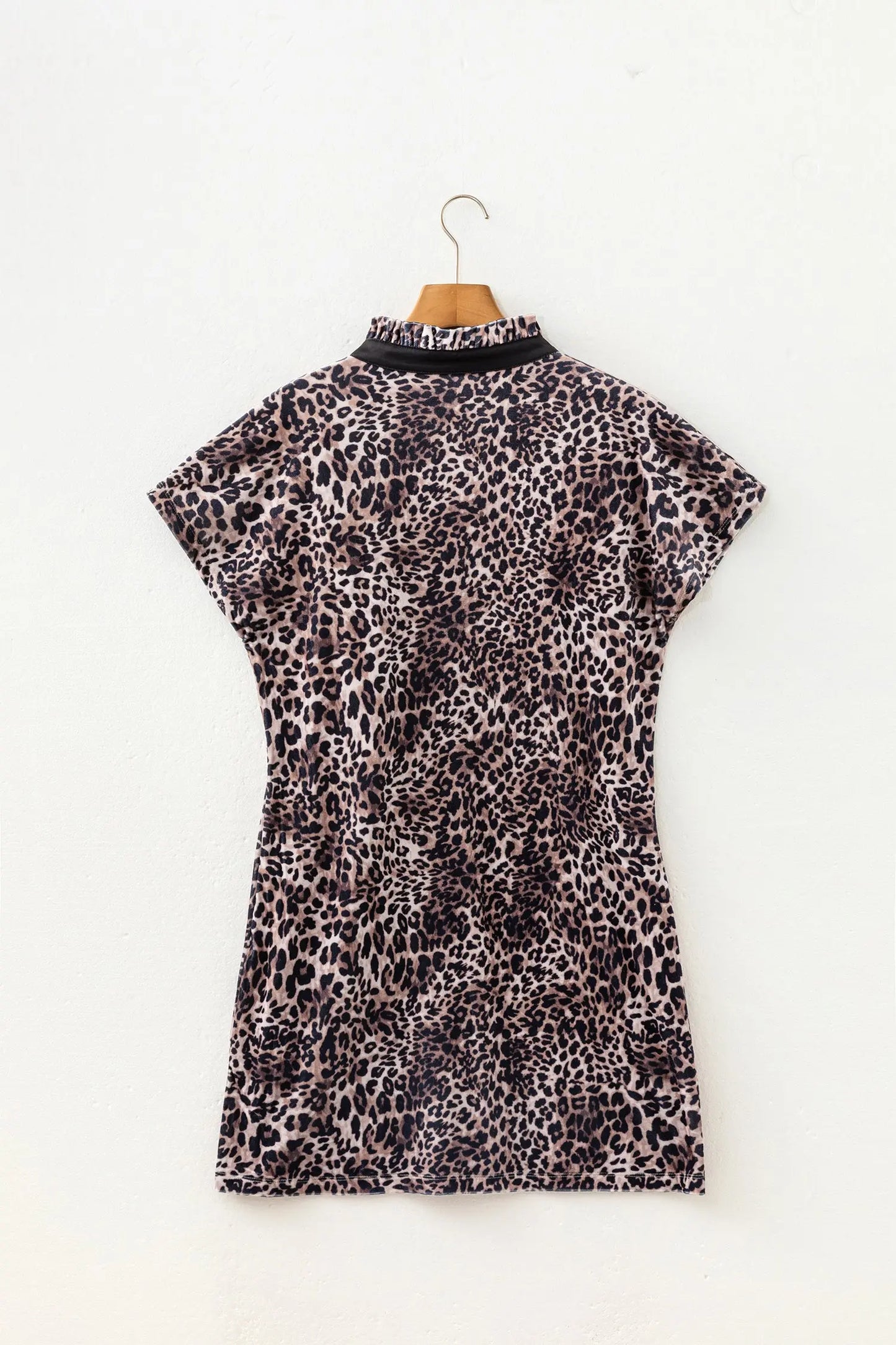 Brown Leopard Print Short Sleeve Mini Shift Silhouette Dress