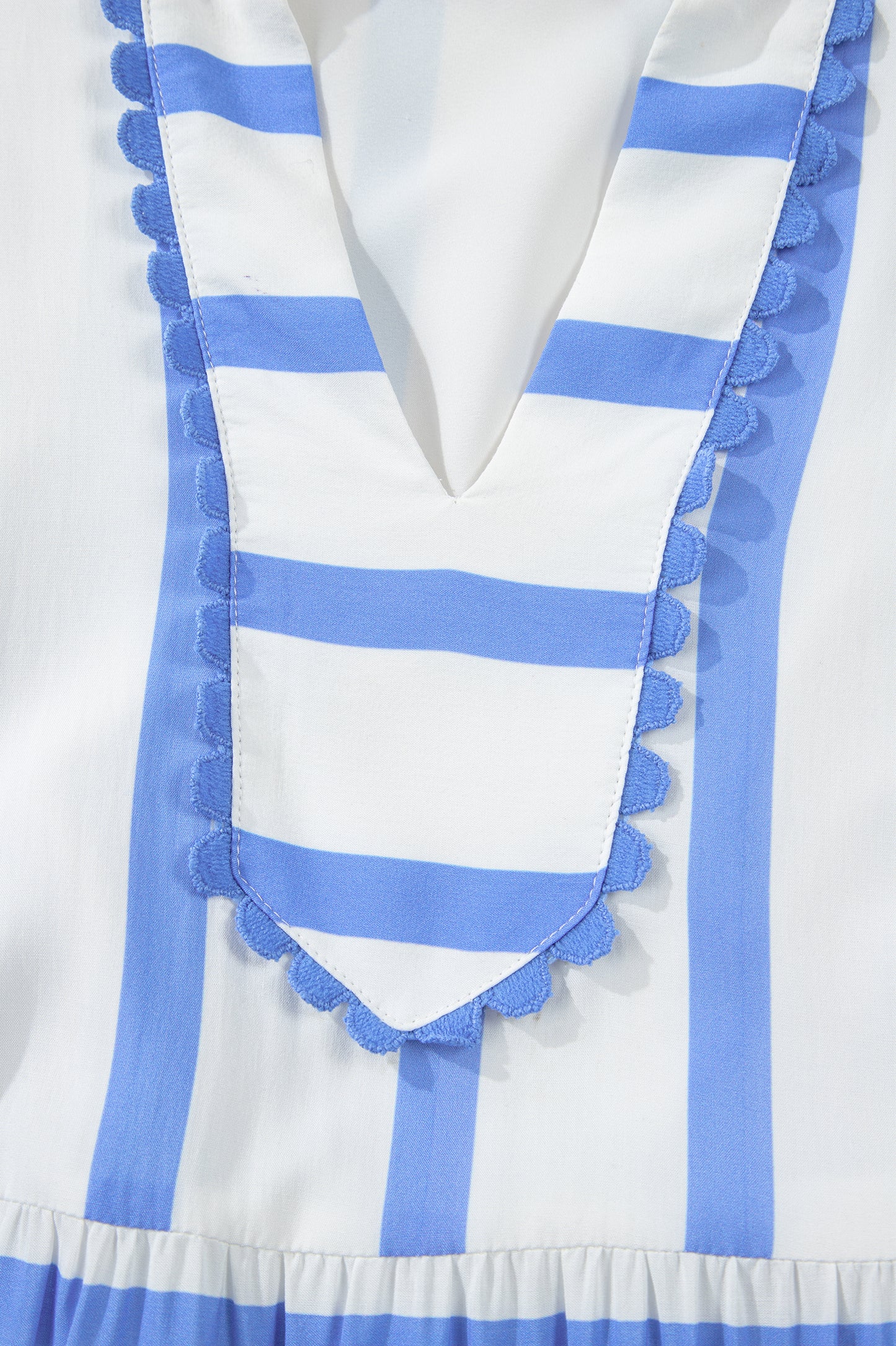 Green Stripe Ricrac Trim Notched Neck Half Sleeve Vacation Dress